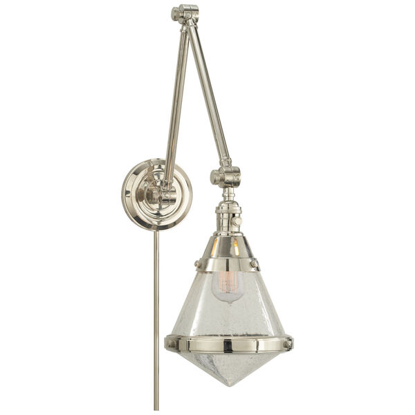 Gale Library Wall Light in Polished Nickel with Seeded Glass by Thomas O'Brien, image 1