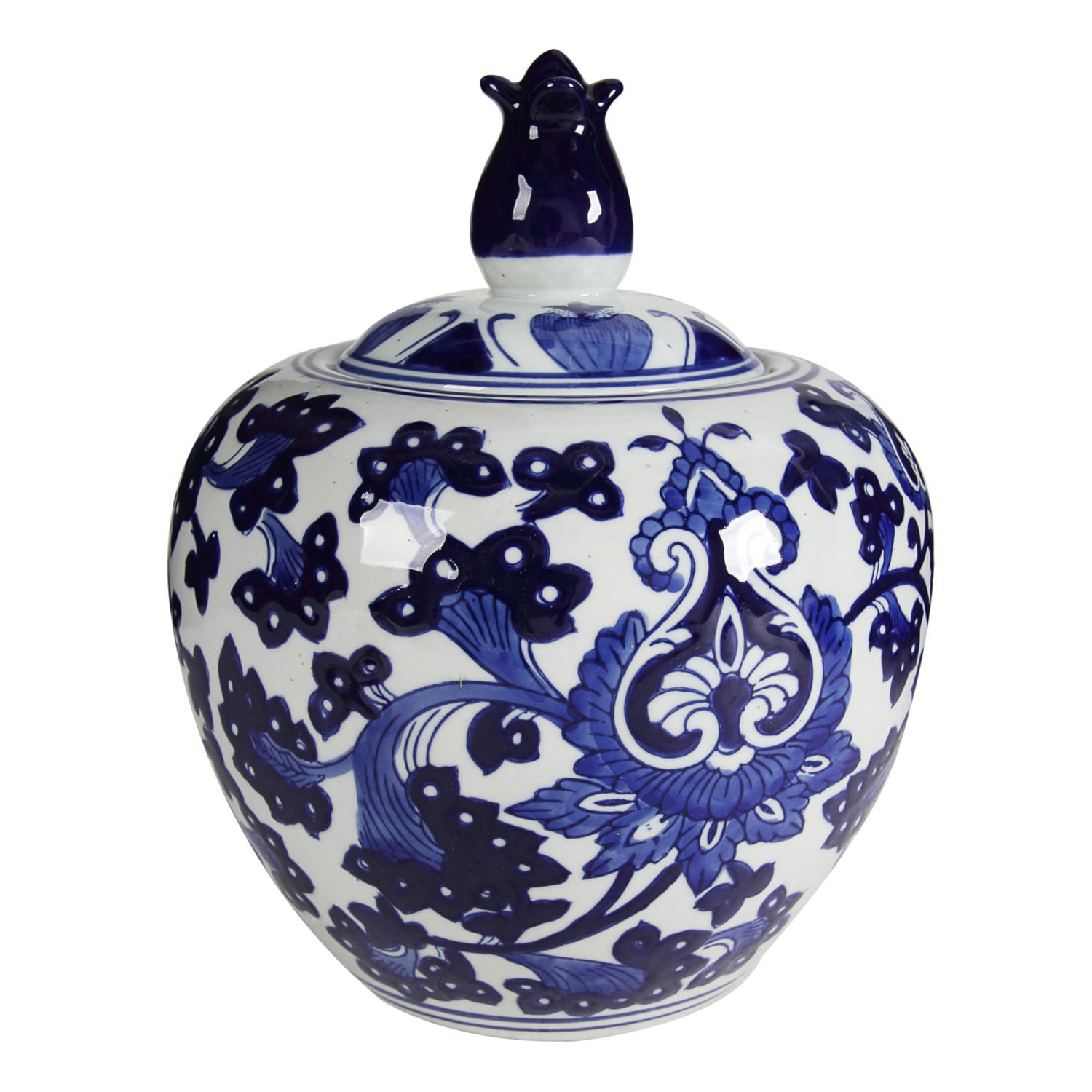 AV69769 Aline Blue & White Porcelain Jar w/ Lid 6x8" 