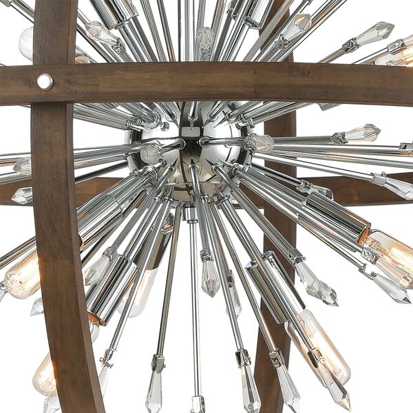 Morning Star Aged Wood and Polished Chrome Six-Light Chandelier, image 5