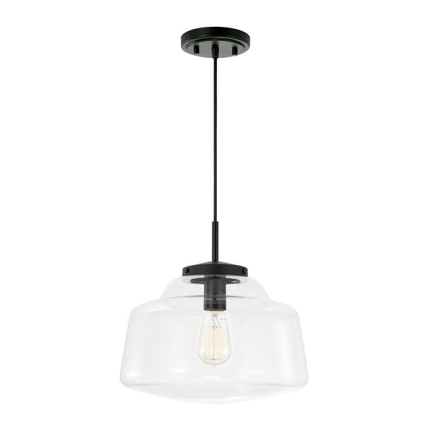 Dillon Matte Black One-Light Cord-Hung Pendant with Clear Glass, image 1