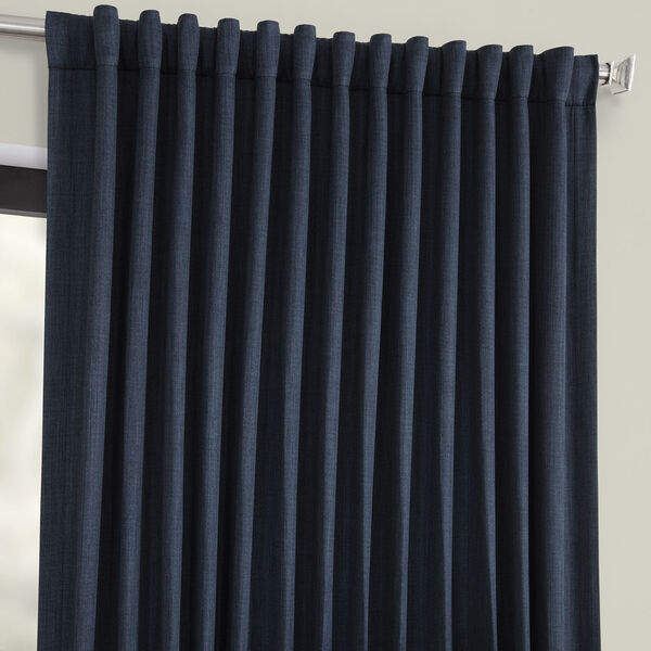 Blue Faux Linen Extra Wide Blackout Curtain Single Panel, image 4
