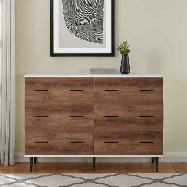 White and Rustic Oak Modern Wood 6-Drawer Buffet - White/Rustic Oak  , image 5