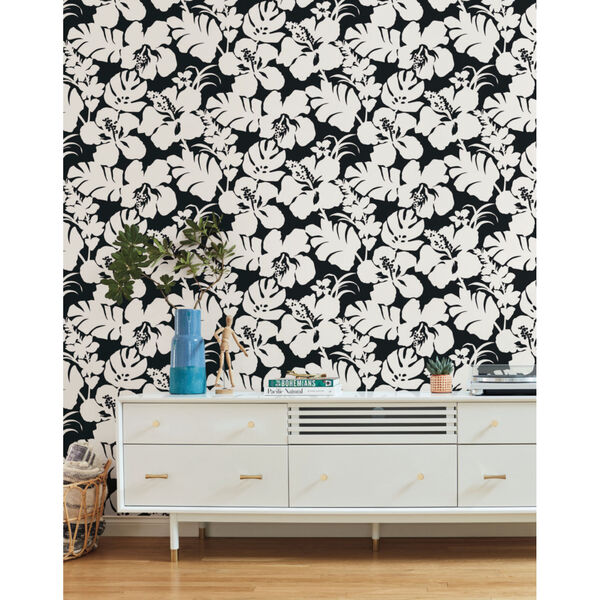 Waters Edge Black Hibiscus Arboretum Pre Pasted Wallpaper - SAMPLE SWATCH ONLY, image 1