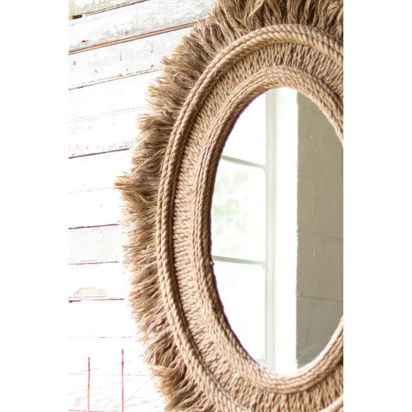 Brown Oval Mirror with Jute Detail, image 2