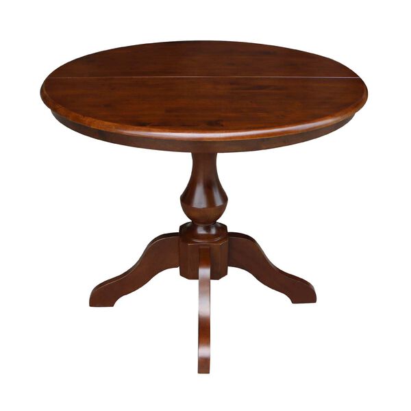 Espresso Round Top Pedestal Dining Table with 12-Inch Leaf, image 1