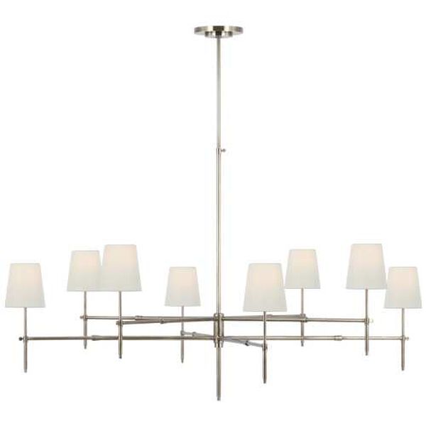 Bryant Antique Nickel Eight-Light Grande Two Tier Chandelier with Linen Shades by Thomas O'Brien, image 1
