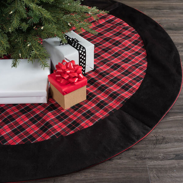 MacKenzie Red 60-Inch Tree Skirt with Traditional Holiday Plaid, image 2