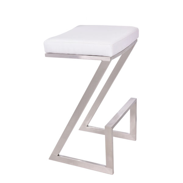 Atlantis White and Stainless Steel Counter Stool, image 1