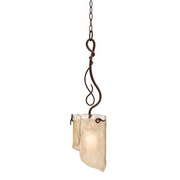 SoHo One-Light Pendant in Hammered Ore with Brown Tint Ice Glass, image 1