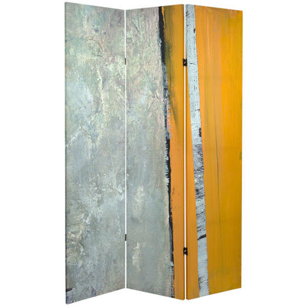 Tall Double Sided Brich Grove Yellow and Gray Canvas Room Divider, image 1