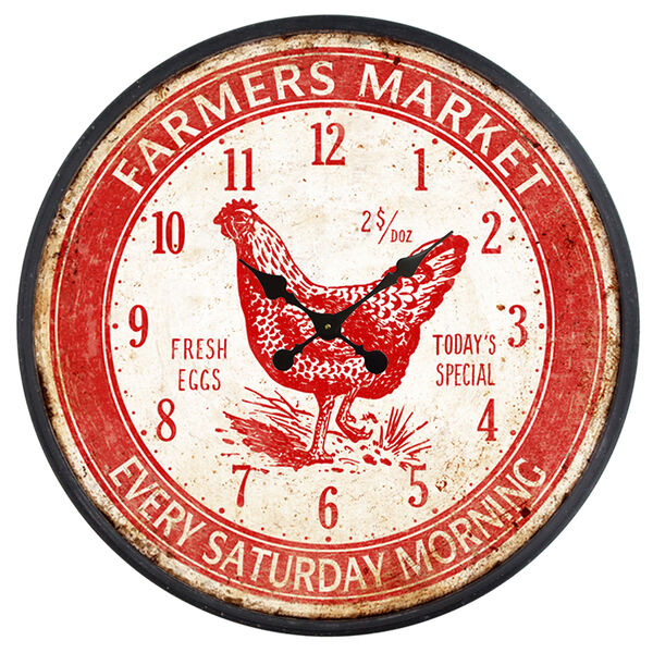 Farmers Market Red Wall Clock, image 1