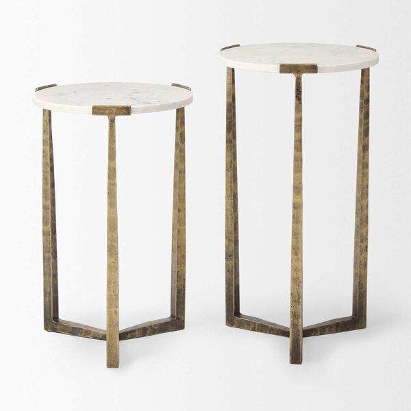 Atticus Marble and Antiqued Gold Metal Nesting Accent Tables, (Set of Two), image 3