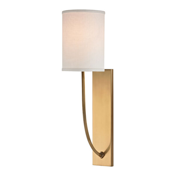 Colton Aged Brass One-Light Energy Star Wall Sconce with Linen Shade, image 1