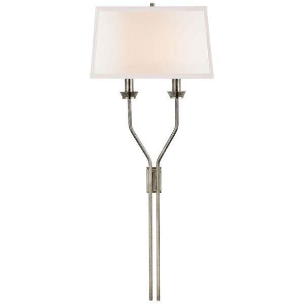 Lana Tail Sconce in Sheffield Nickel with Linen Shade by Suzanne Kasler, image 1