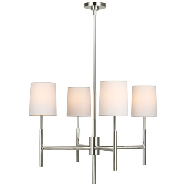 Clarion Small Chandelier in Polished Nickel with Linen Shades by Barbara Barry, image 1