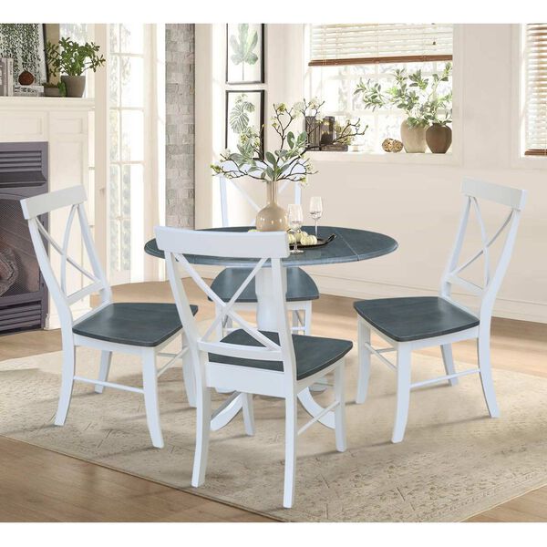 White and Heather Gray 42-Inch Dual Drop Leaf Dining Table with X-back Chairs, Five-Piece, image 2
