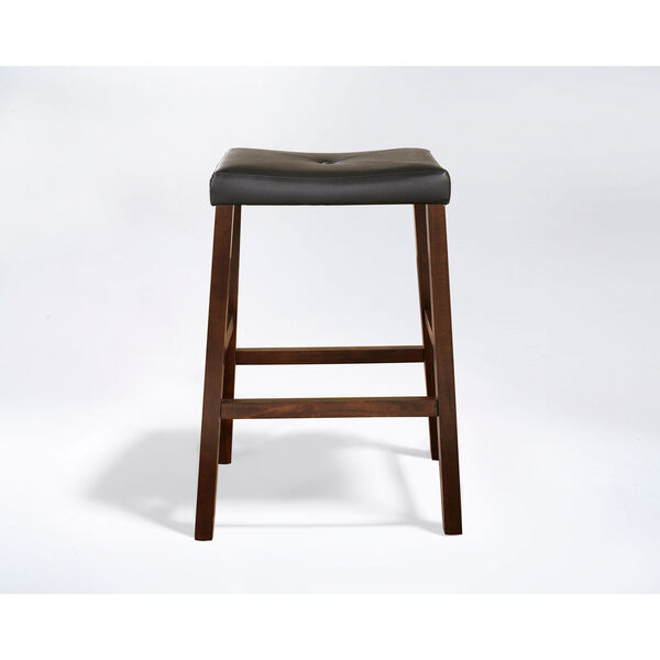 Upholstered Saddle Seat Bar Stool in Vintage Mahogany Finish with 29 Inch Seat Height- Set of Two, image 2