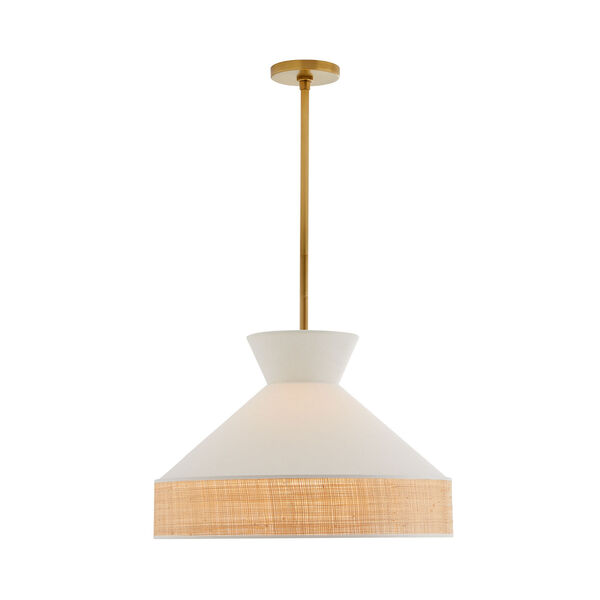 White Linen and Natural Rattan One-Light Malena Pendant, image 2