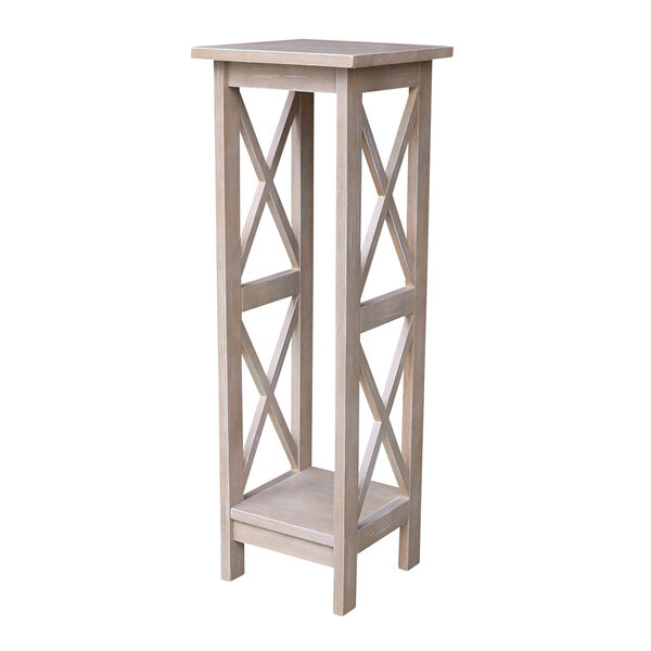 Solid Wood 36 inch X-sided Plant Stand in Washed Gray Taupe, image 1
