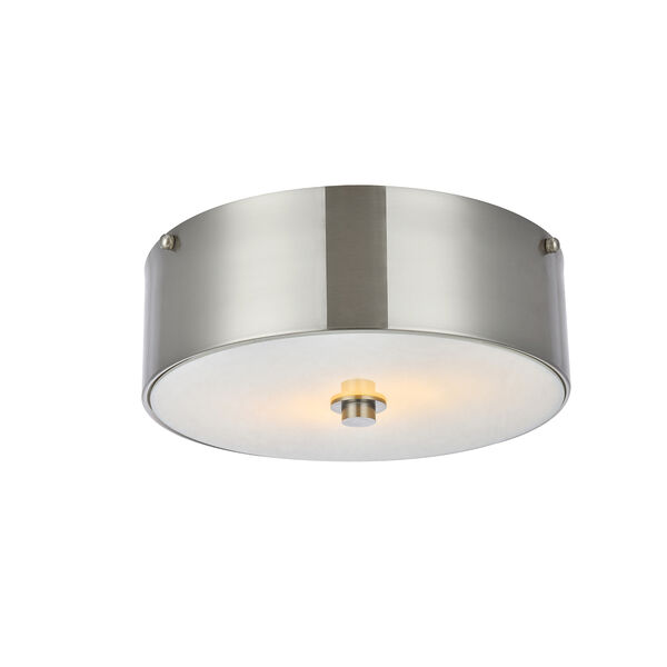 Hazen Burnished Nickel and Frosted White Two-Light Flush Mount, image 1