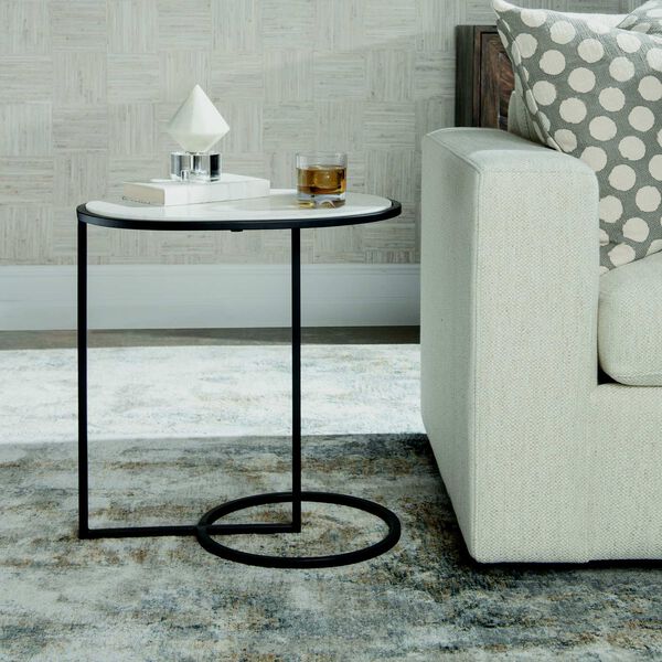 Twofold Satin Black and White Marble Accent Table, image 2