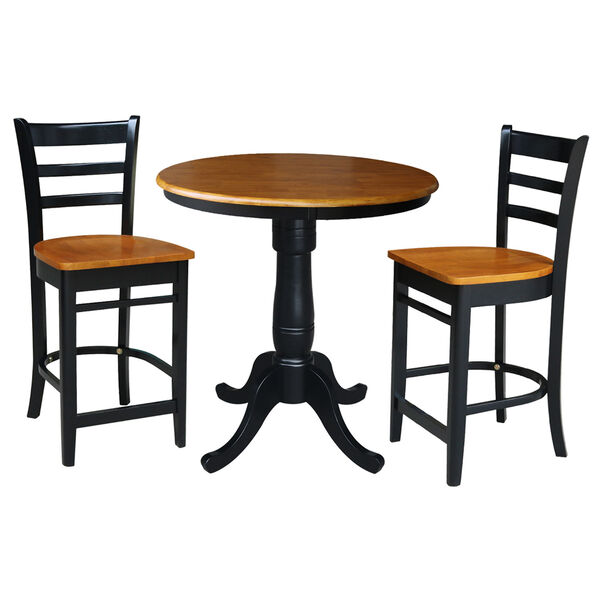 Black and Cherry 36-Inch Round Pedestal Counter Height Table with Two Counter Stool, Three-Piece, image 2