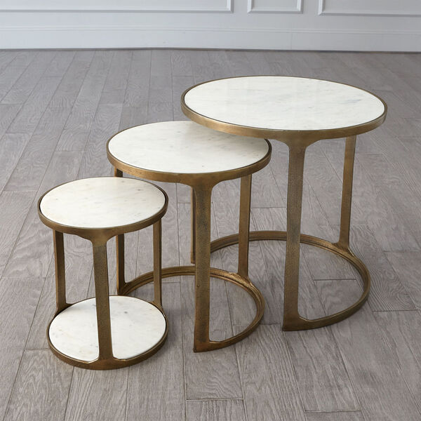 Brass Marble Top Nesting Table, Set of Three, image 1
