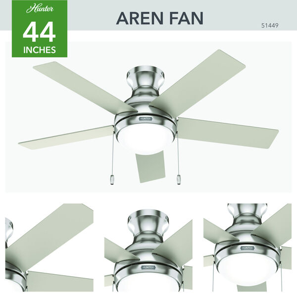 Aren Brushed Nickel 44-Inch Low Profile Ceiling Fan with LED Light Kit and Pull Chain, image 4