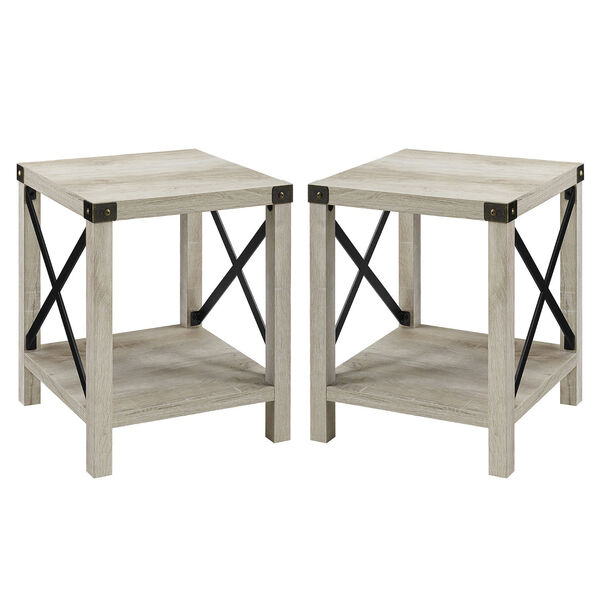 White Oak Metal-X Side Table with Lower Shelf, Set of Two, image 3