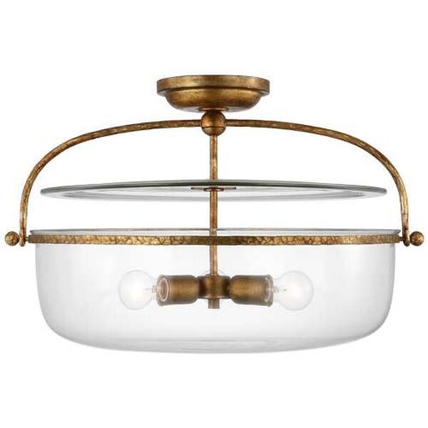 Lorford Gilded Iron Three-Light Large Semi-Flush Mount with Clear Glass by Chapman and Myers, image 1