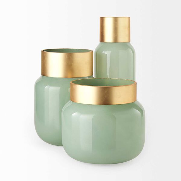 Minty Green Glass Vase with Matte Gold Neck Cuff, image 3