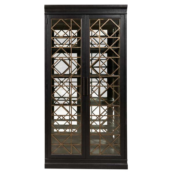 Pulaski Accents Black Four Shelf Display Cabinet with Decorative Glass Doors, image 2