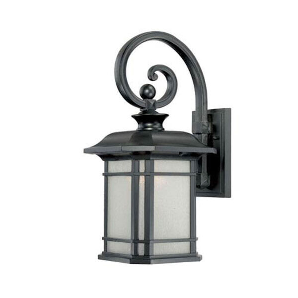 Somerset Matte Black Medium 18.75-Inch Wall Lantern with Frosted Clear Seeded Glass, image 1