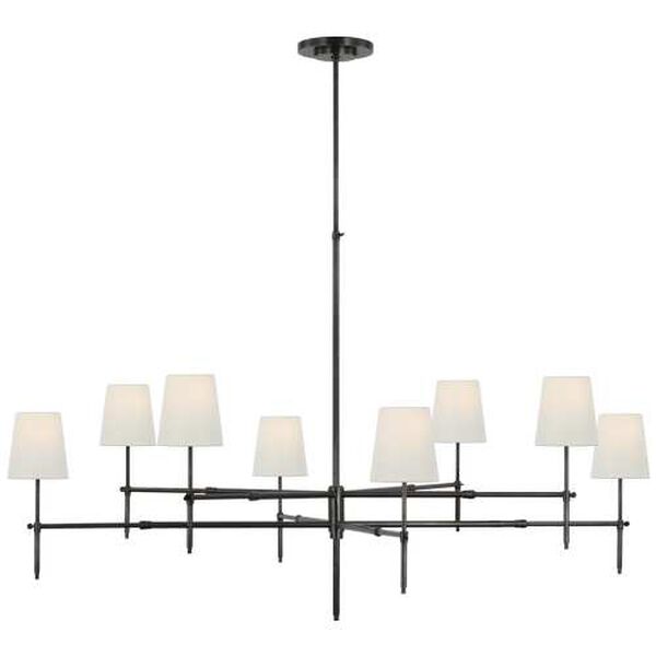Bryant Bronze Eight-Light Grande Two Tier Chandelier with Linen Shades by Thomas O'Brien, image 1