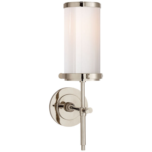 Bryant Bath Sconce in Polished Nickel with White Glass by Thomas O'Brien, image 1