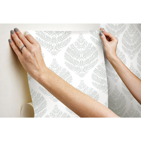 Hygge Fern Damask Gray And White Peel And Stick Wallpaper – SAMPLE SWATCH ONLY, image 6