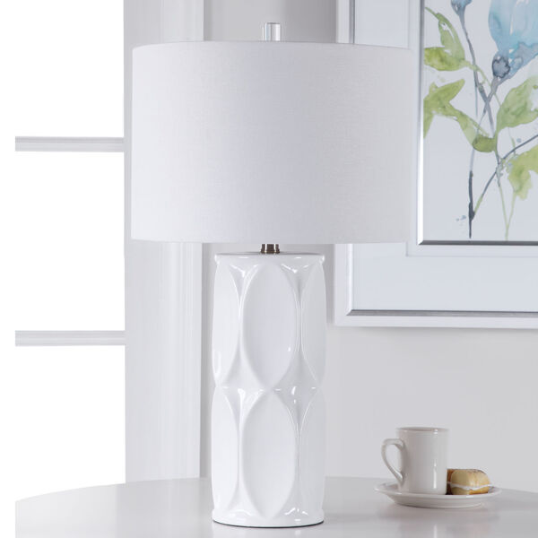 Sinclair Glossy White One-Light Table Lamp with Round Drum Hardback Shade, image 5