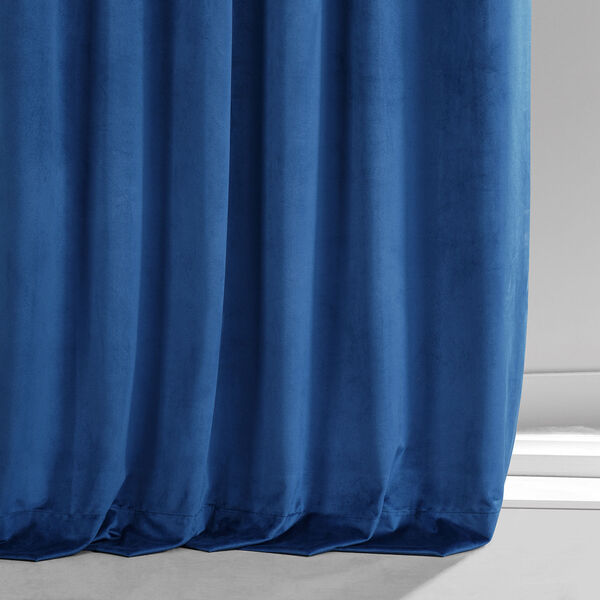 Signature Babylonian Blue Plush Velvet Hotel Blackout Single Panel Curtain, image 5