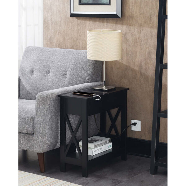 Oxford Black Flip Top End Table with Charging Station, image 2