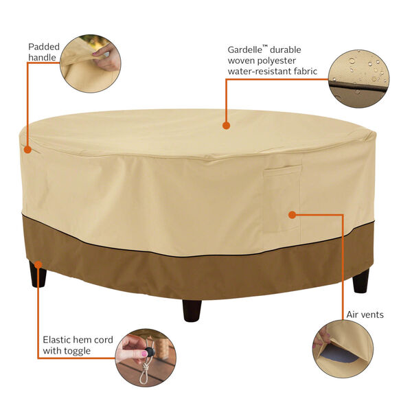 Ash Beige and Brown 30-Inch Round Patio Ottoman and Coffee Table Cover, image 2