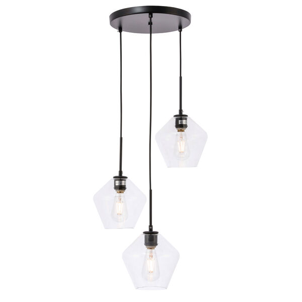Gene Black 18-Inch Three-Light Pendant with Clear Glass, image 1