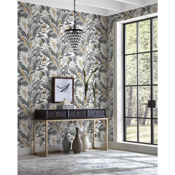 Conservatory Black and Gold Palm Silhouette Wallpaper, image 2