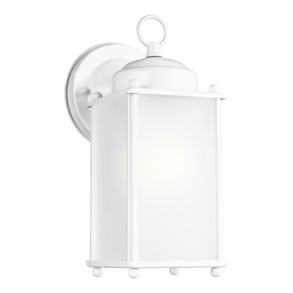 New Castle White One-Light Outdoor Wall Sconce with Satin Etched Shade, image 2