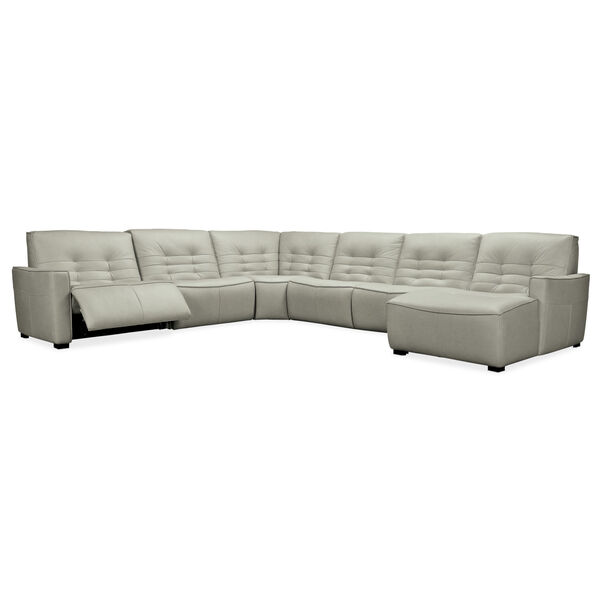Reaux Grandier Gray Leather Six-Piece RAF Chaise Sectional with Two Power Recliner Sections, image 1