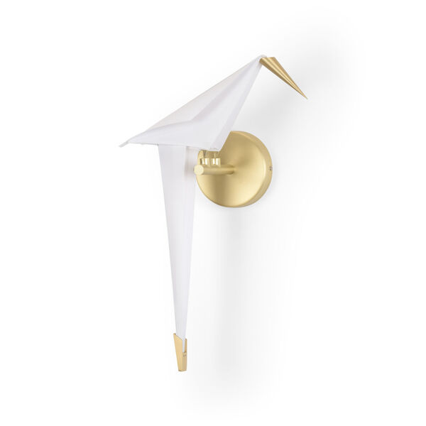 White and Gold One-Light Origami Bird Left Wall Sconce, image 1