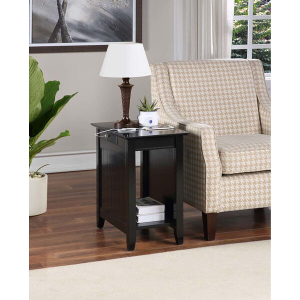 Edison Black 24-Inch End Table with Charging Station, image 2