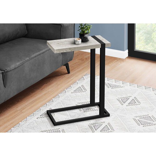 Grey C-Shaped Metal and Wood Accent Table, image 2