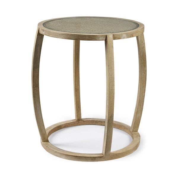 Hubbard I Light Brown Round Glass Top End Table, image 1