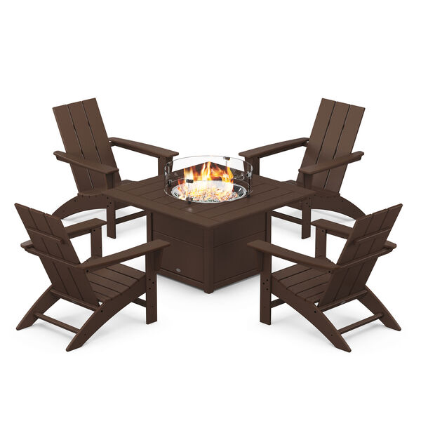 Mahogany Adirondack Chair Conversation Set with Fire Pit Table, 5-Piece, image 1