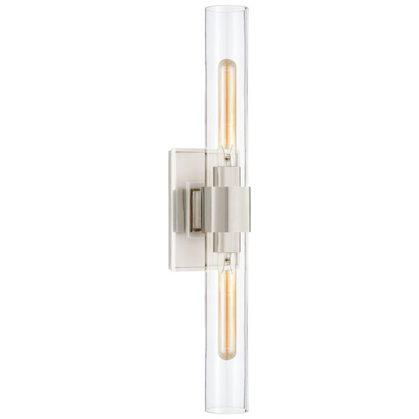 Presidio Petite Double Sconce in Polished Nickel with Clear Glass by Ian K. Fowler, image 1